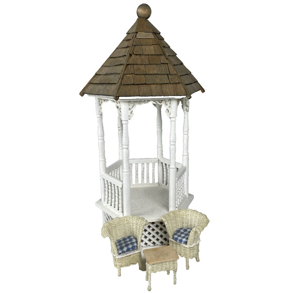 Dollhouse Miniature 1:24 White Gazebo Made from Kit by Artisan Haight Chairs Tab - Picture 1 of 8